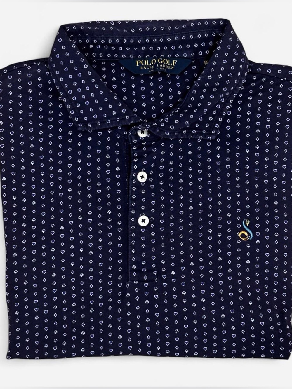 Men's Navy Patterned Polo Shirt